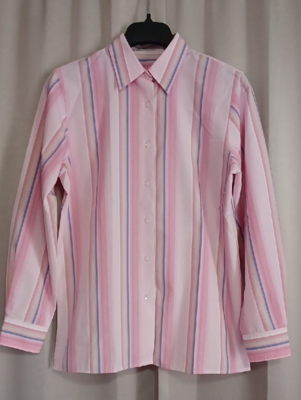 Foxcroft Wrinkle Free Striped Button Up Long Sleeve Collared Shirt Pink Green